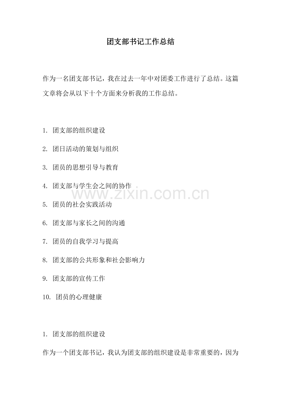 团支部书记工作总结.docx_第1页
