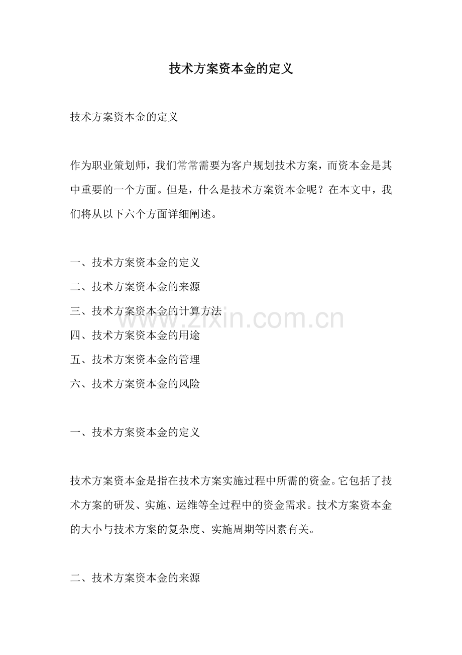 技术方案资本金的定义.docx_第1页