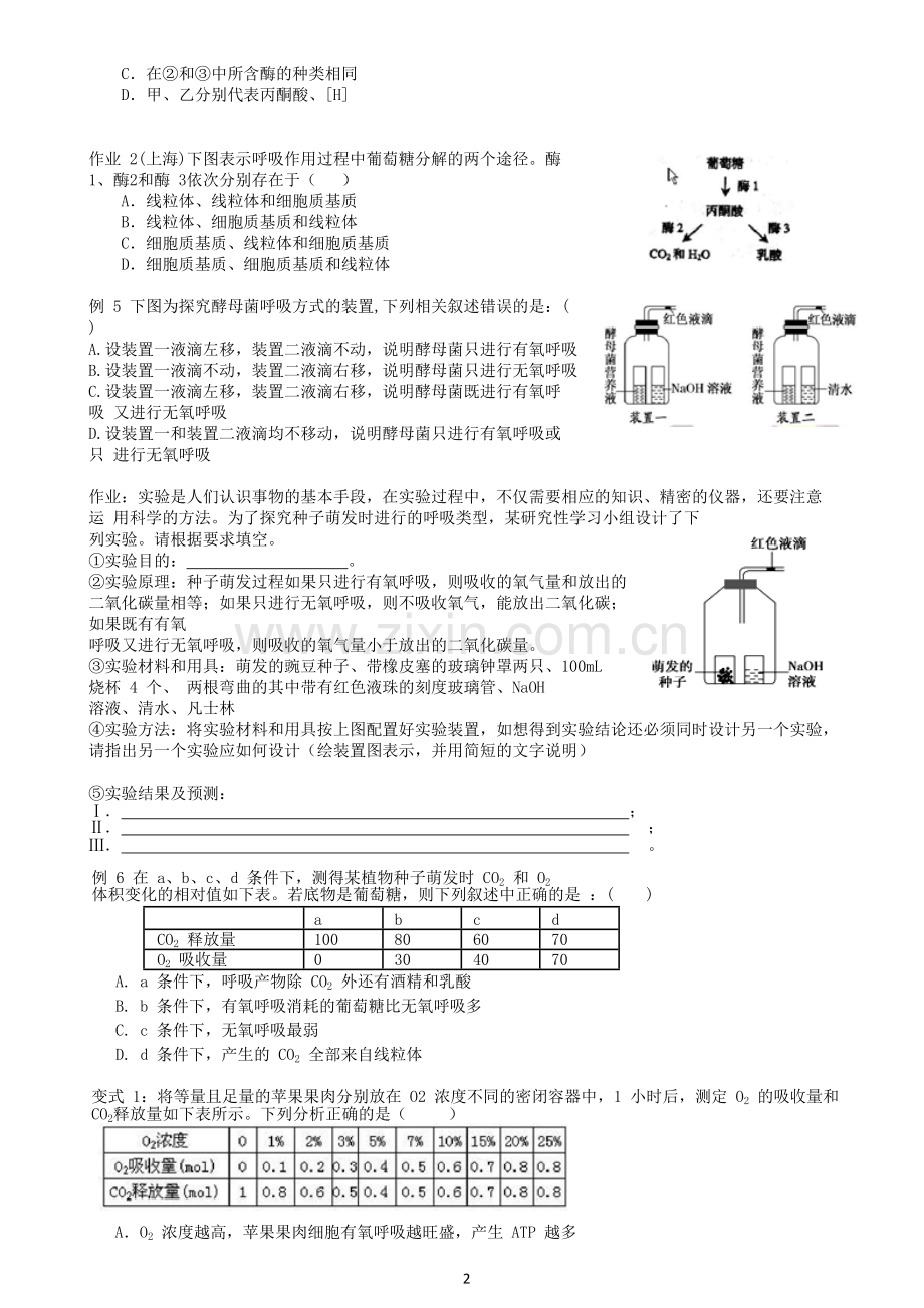 人教版高中生物呼吸作用配题(学生).doc_第2页