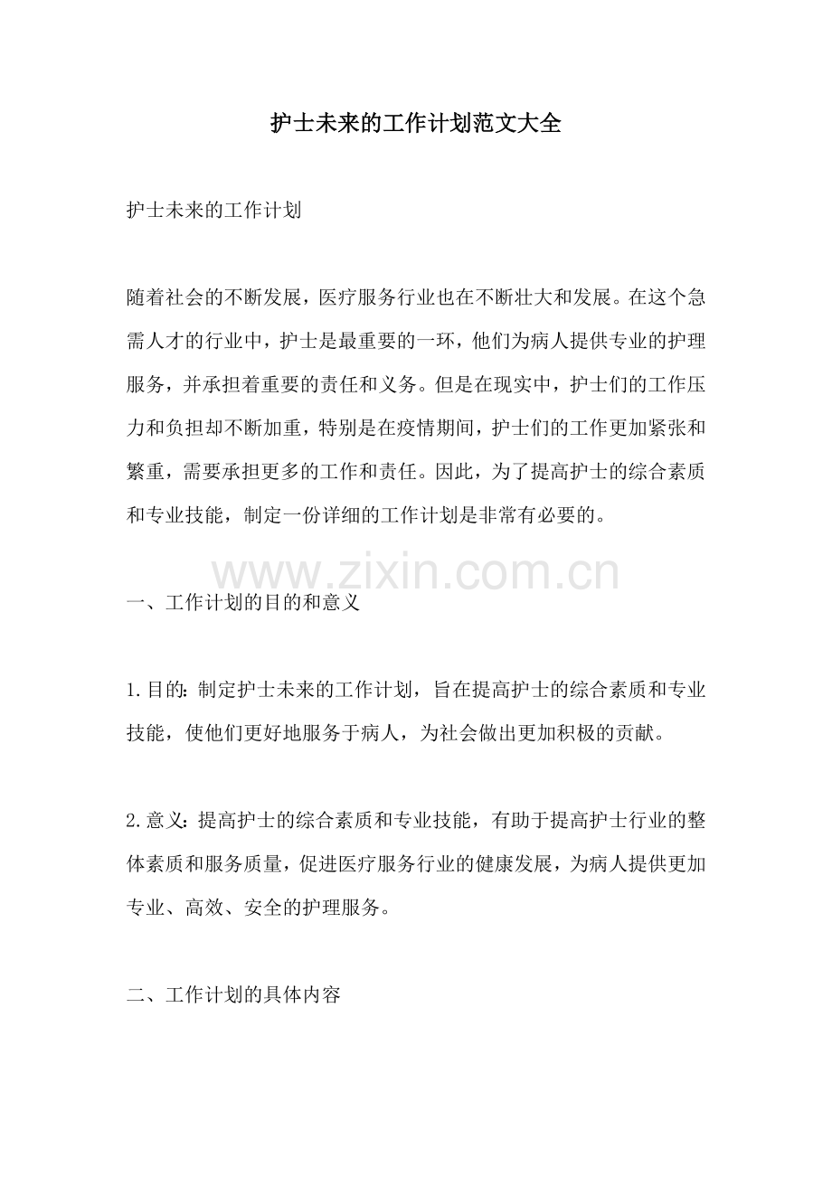 护士未来的工作计划范文大全.docx_第1页