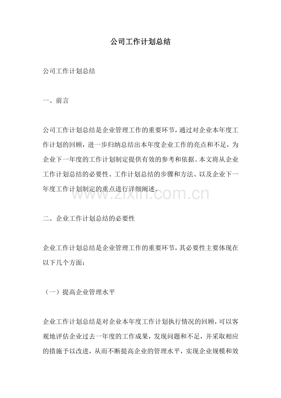 公司工作计划总结.docx_第1页