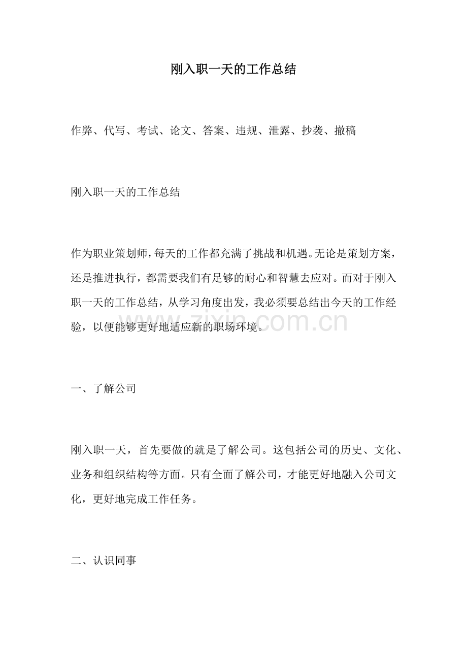 刚入职一天的工作总结.docx_第1页