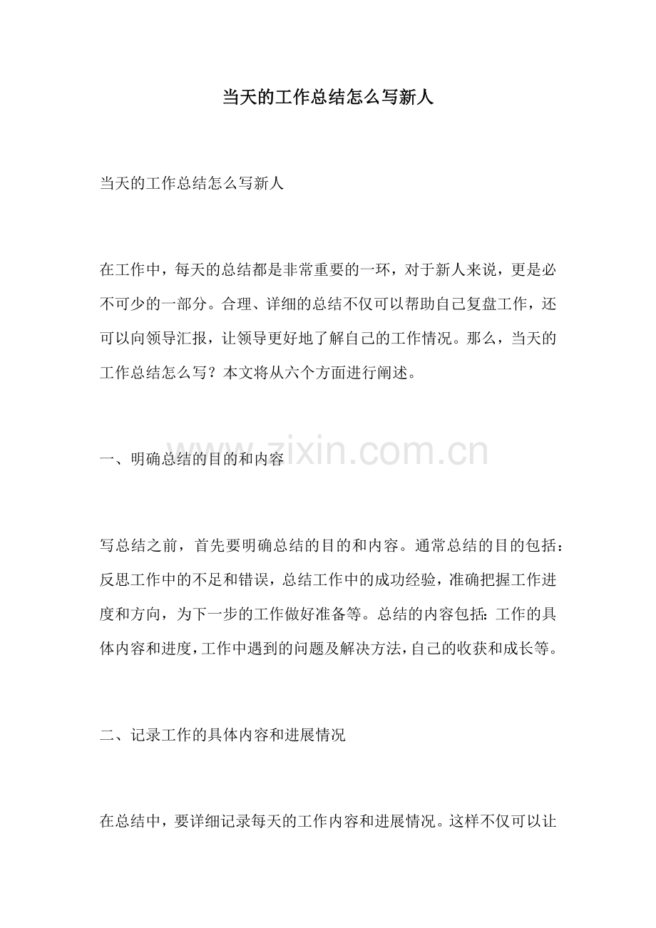 当天的工作总结怎么写新人.docx_第1页