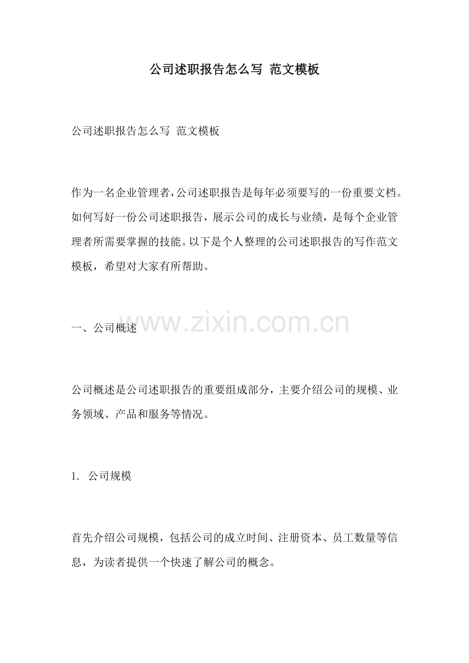 公司述职报告怎么写 范文模板.docx_第1页