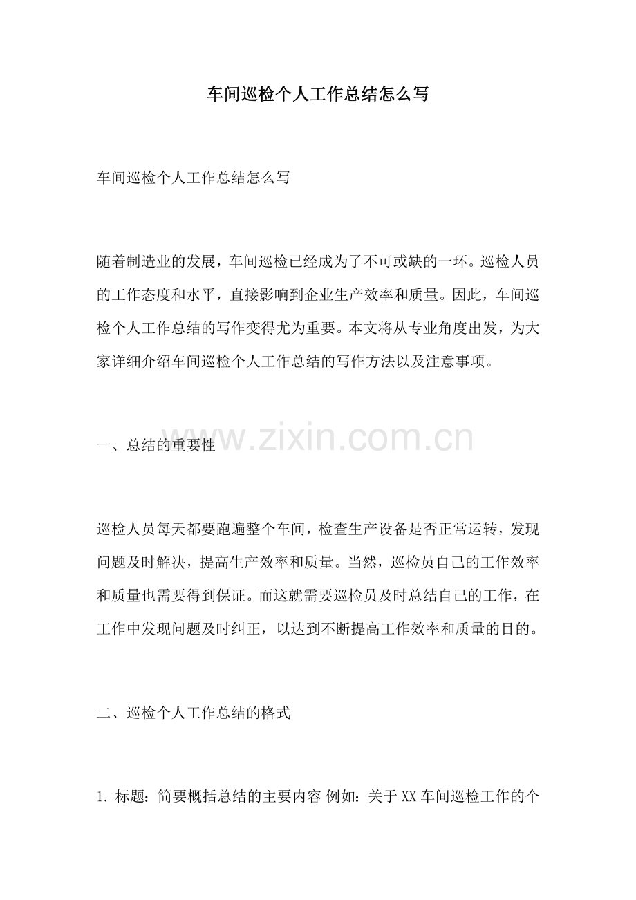 车间巡检个人工作总结怎么写.docx_第1页