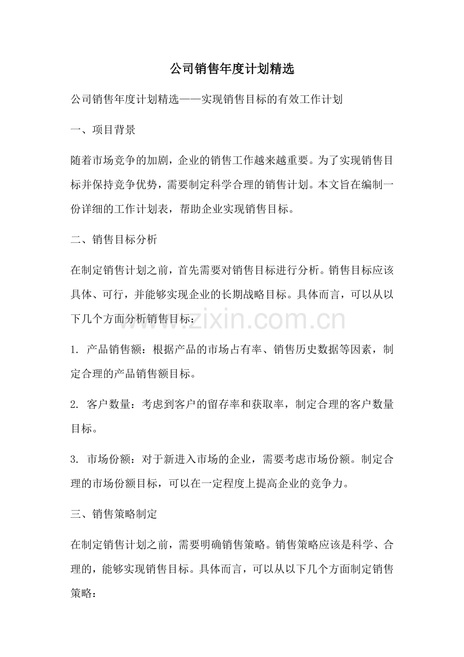 公司销售年度计划.docx_第1页