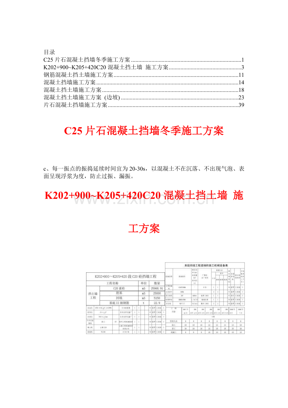 混凝土挡土墙施工方案合集4.docx_第1页