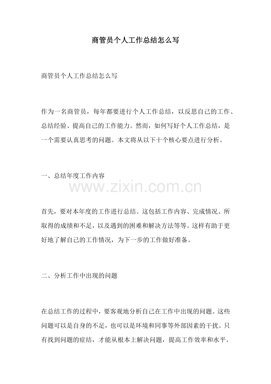 商管员个人工作总结怎么写.docx_第1页