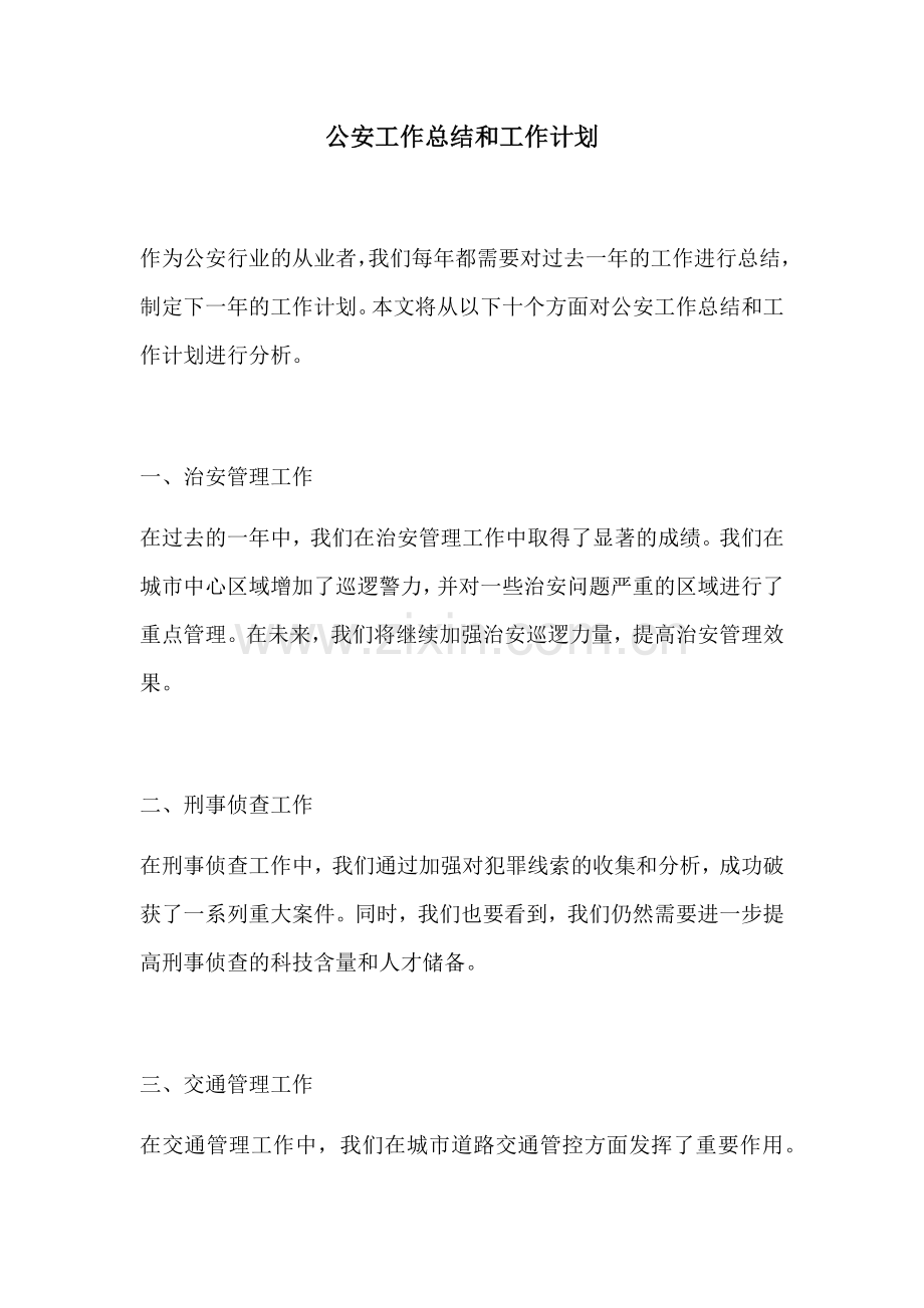 公安工作总结和工作计划.docx_第1页