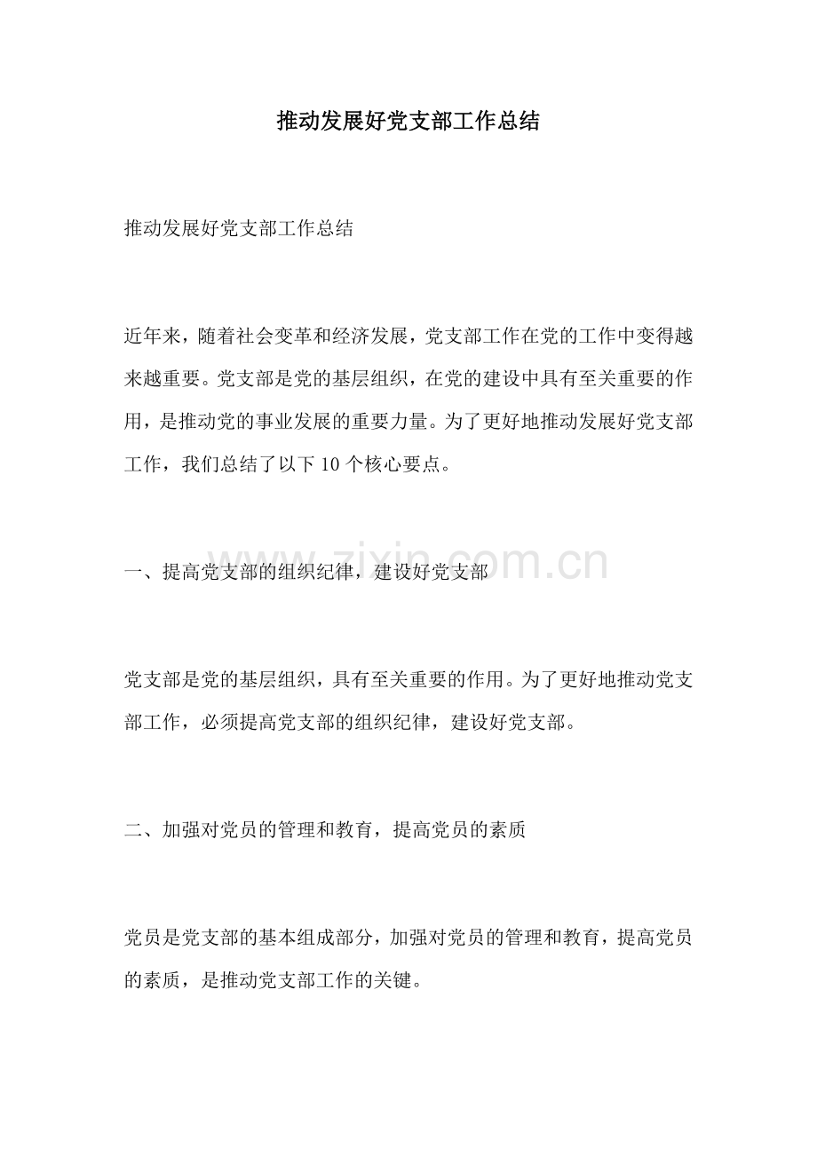推动发展好党支部工作总结.docx_第1页