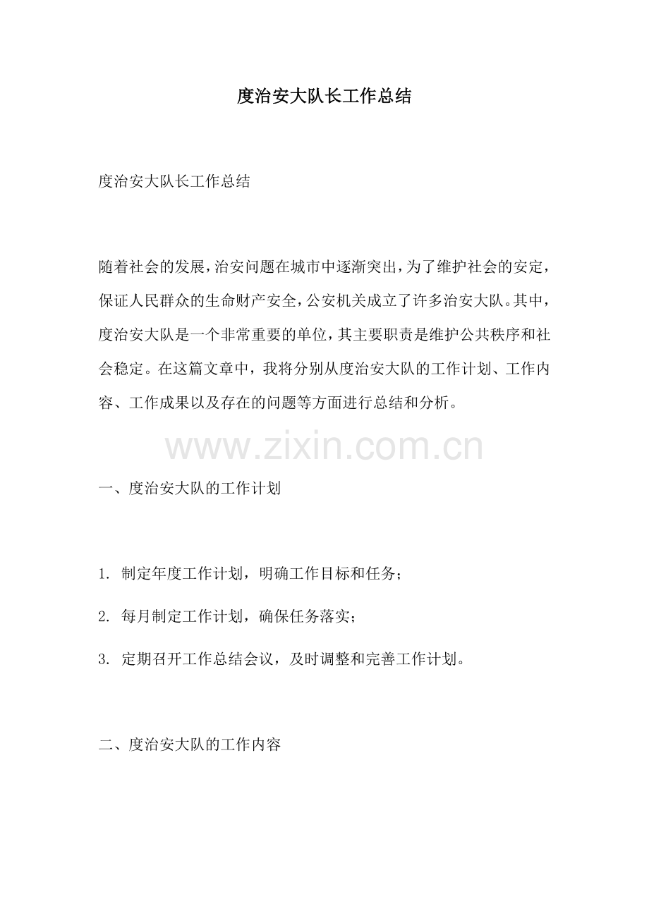 度治安大队长工作总结.docx_第1页