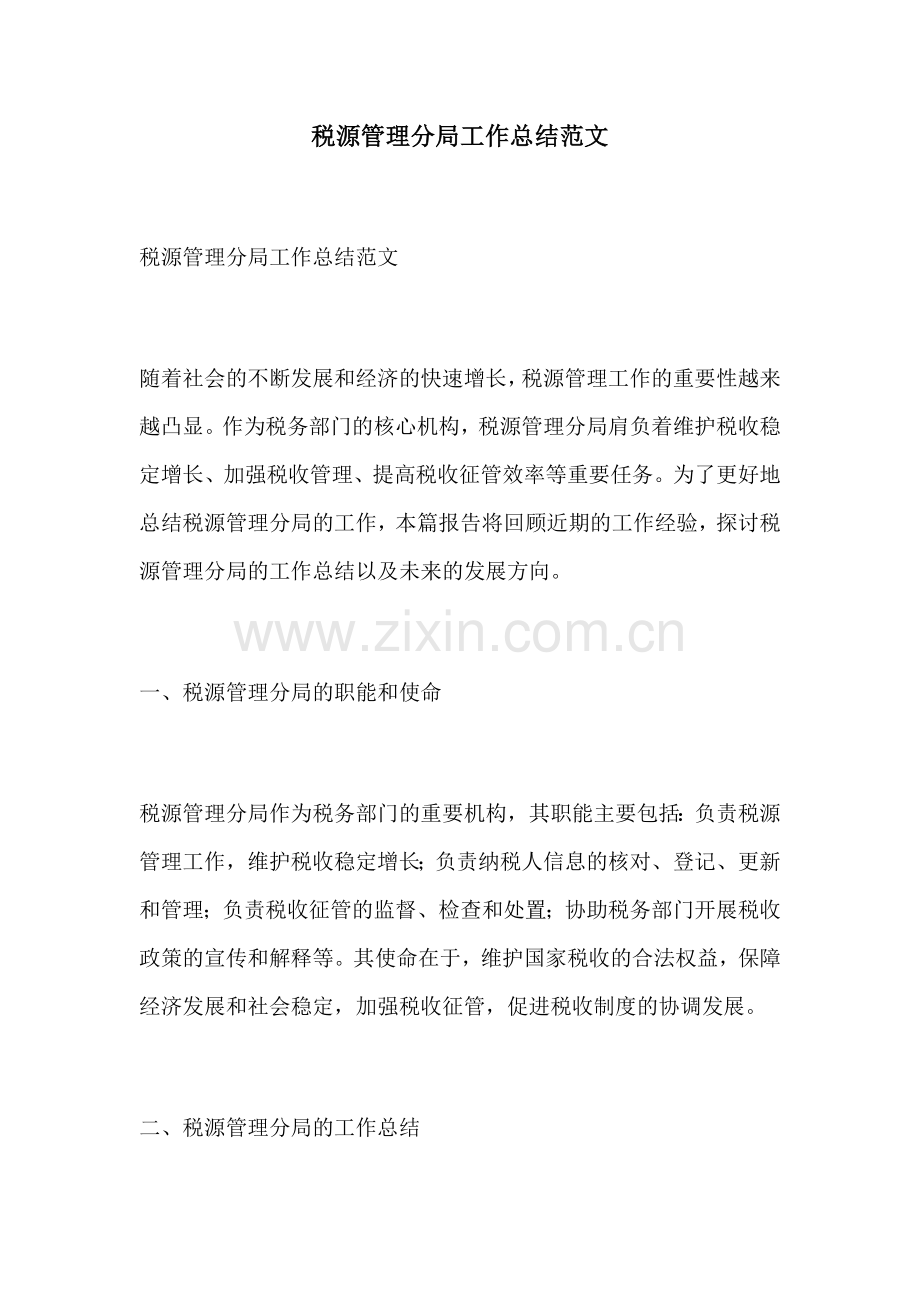 税源管理分局工作总结范文.docx_第1页