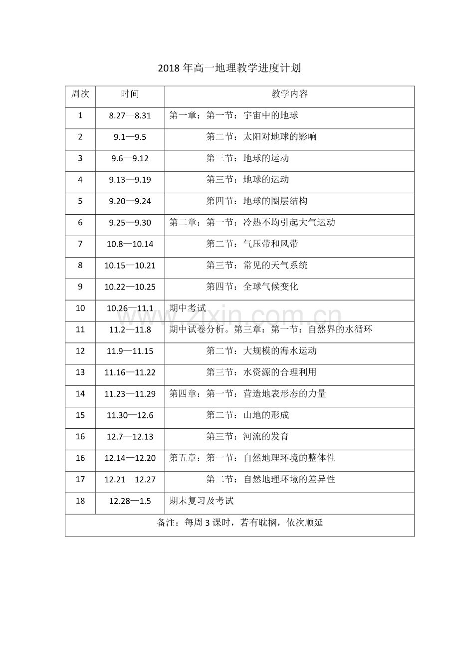 2018年高一地理教学进度计划.doc_第1页