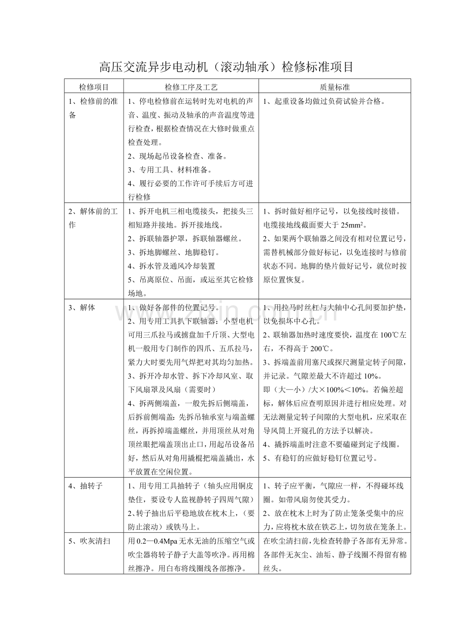 高压电机(滚动轴承)检修标准.doc_第1页