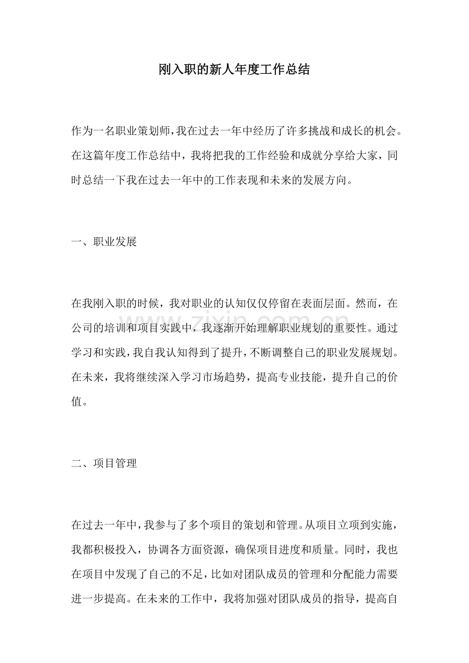 刚入职的新人年度工作总结.docx_第1页