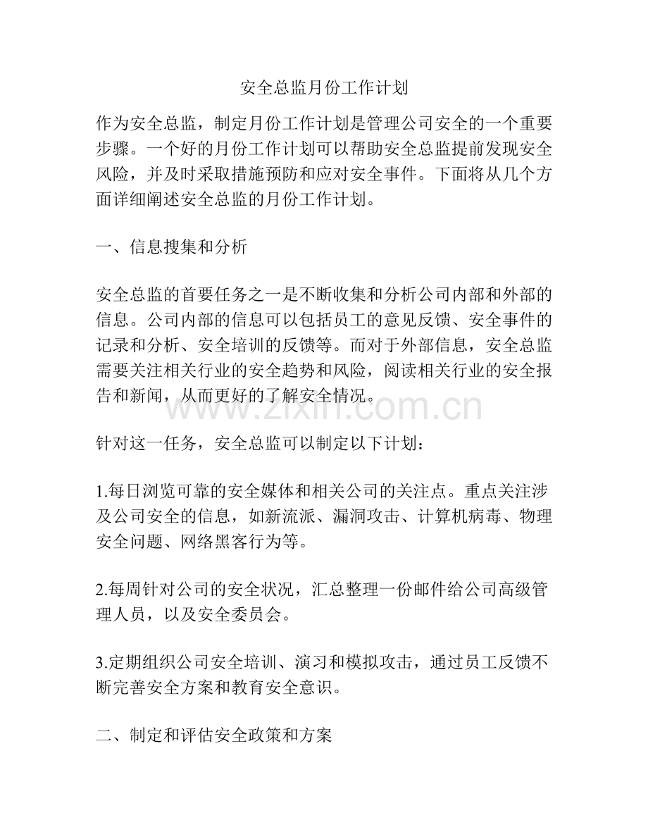 安全总监月份工作计划.pdf_第1页
