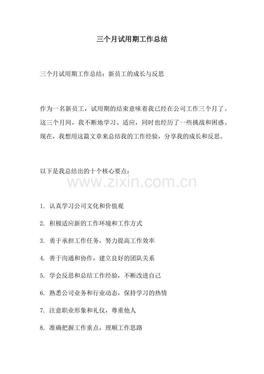 三个月试用期工作总结.docx_第1页