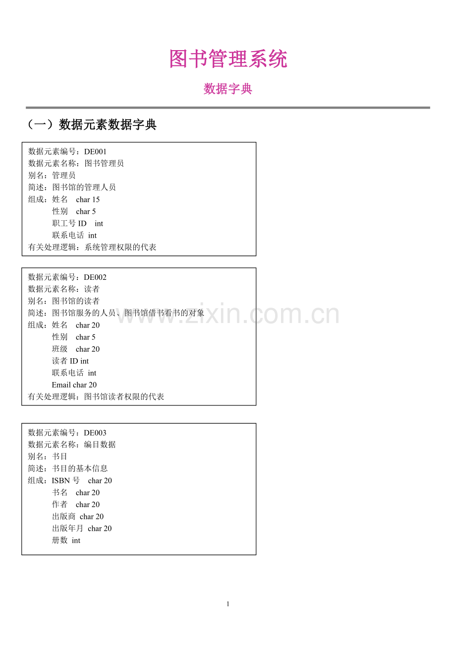 图书管理系统数据字典.doc_第1页