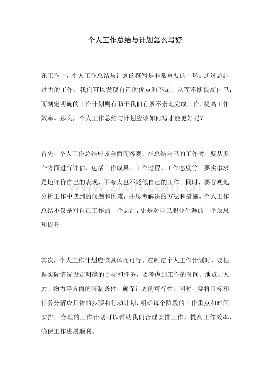 个人工作总结与计划怎么写好.docx_第1页