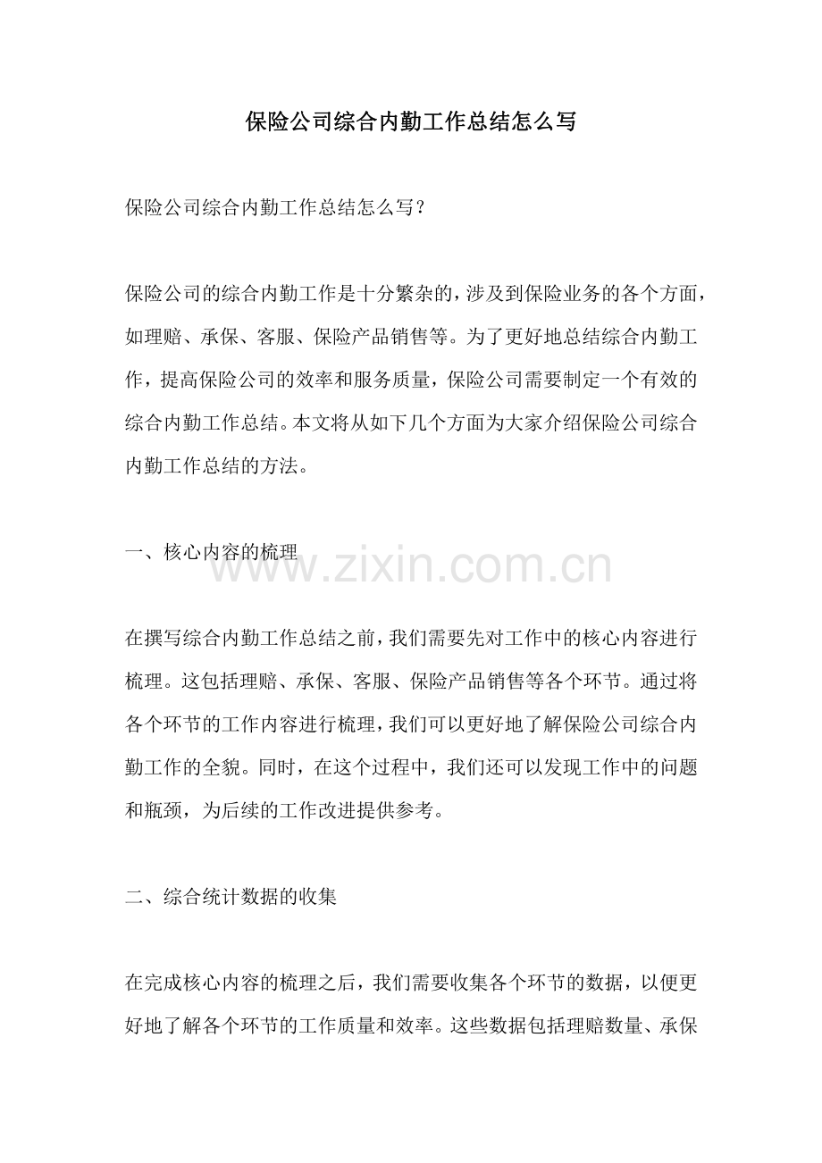 保险公司综合内勤工作总结怎么写.pdf_第1页
