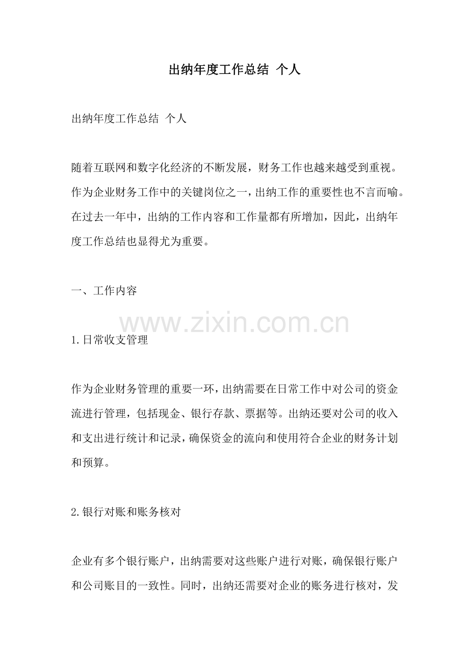出纳年度工作总结 个人.pdf_第1页