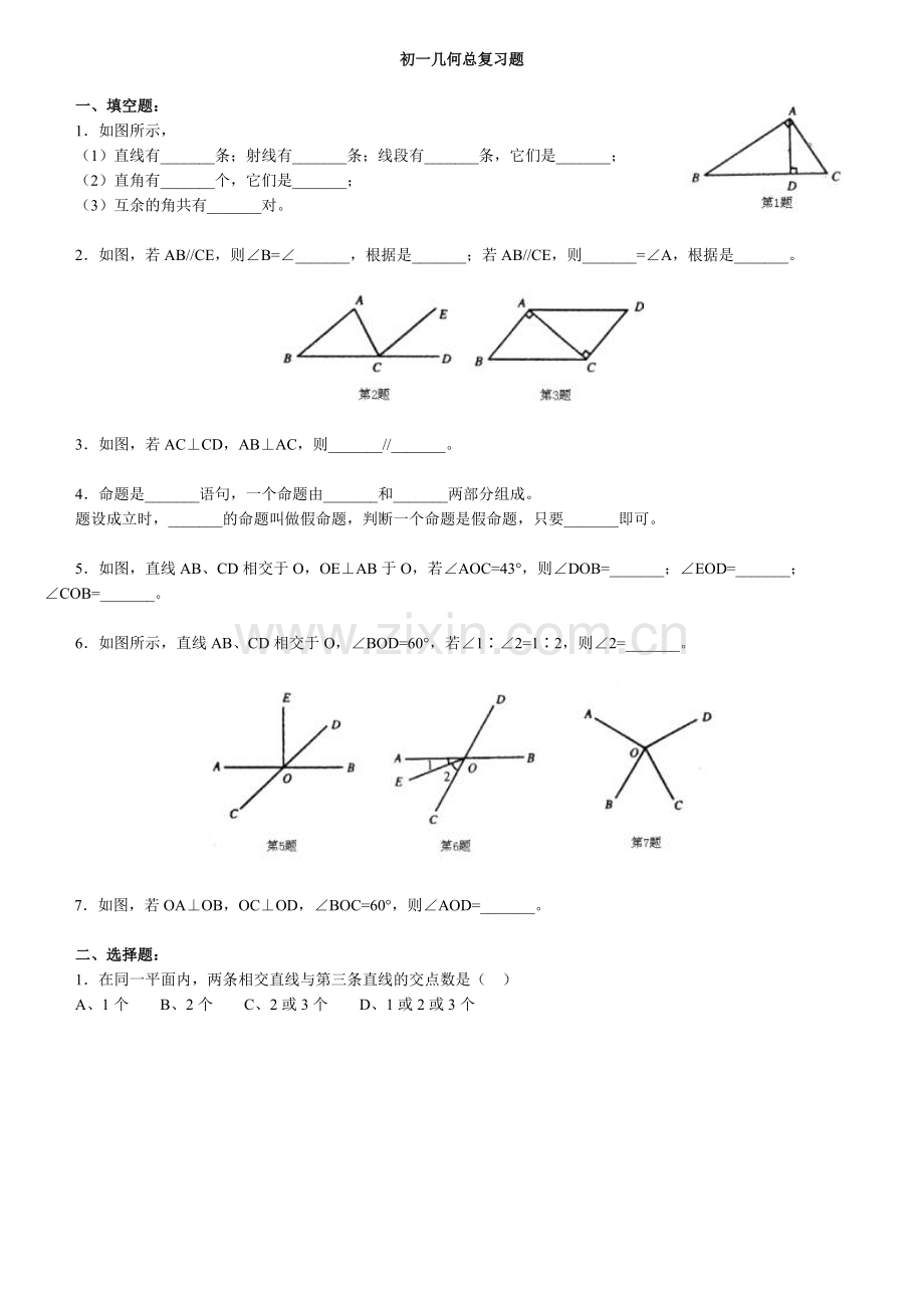 初一几何总复习题.doc_第1页