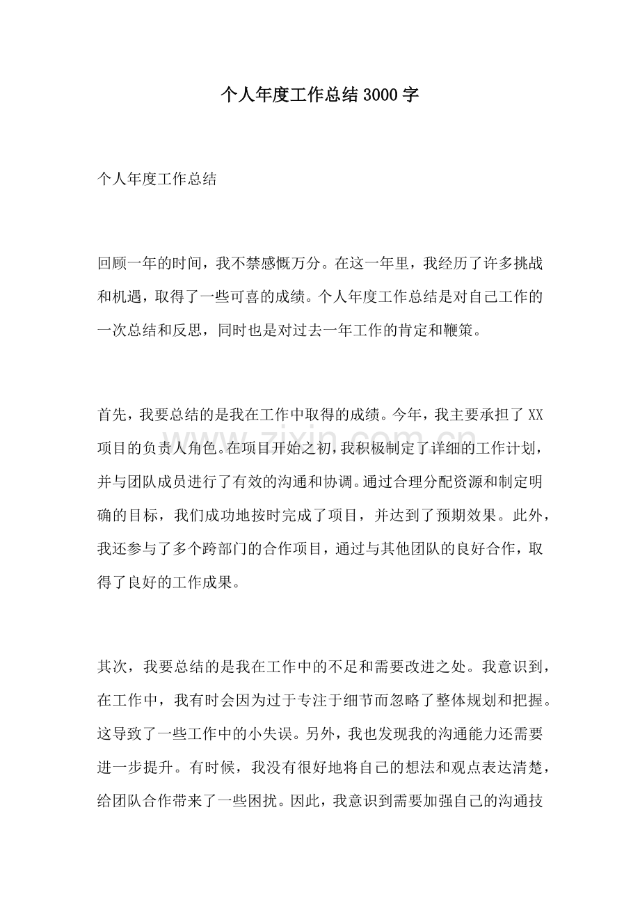 个人年度工作总结3000字.docx_第1页
