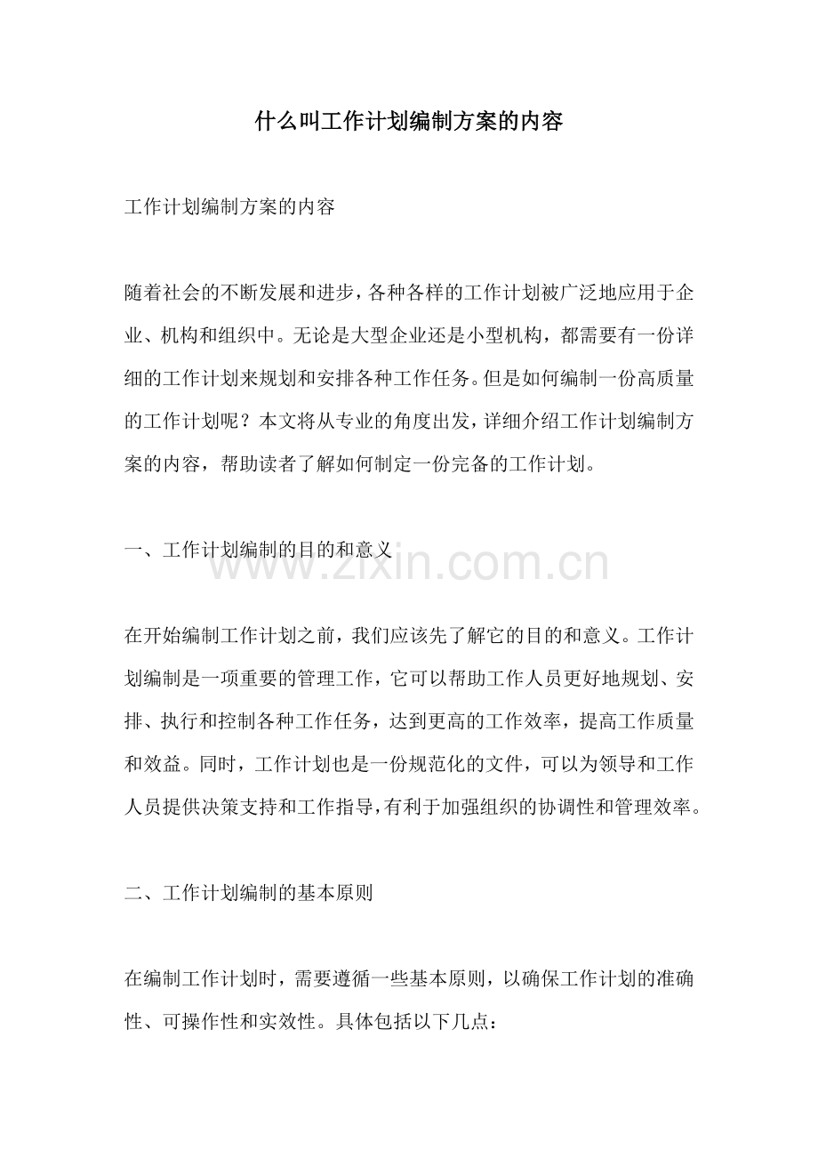 什么叫工作计划编制方案的内容.docx_第1页