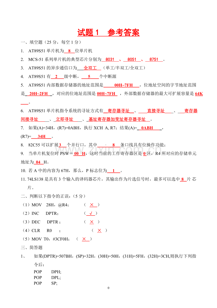 单片机期末试题(张毅刚版).doc_第1页