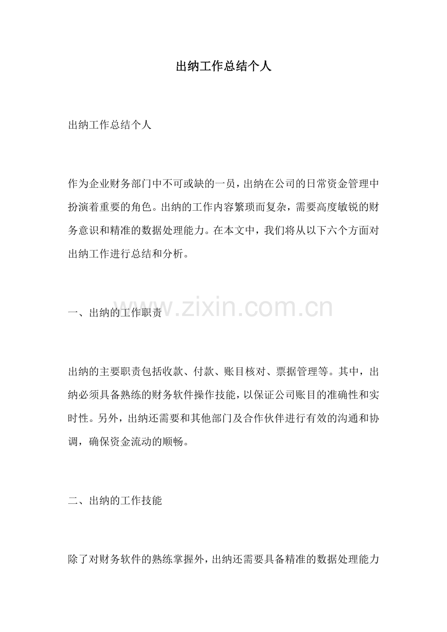 出纳工作总结个人.docx_第1页