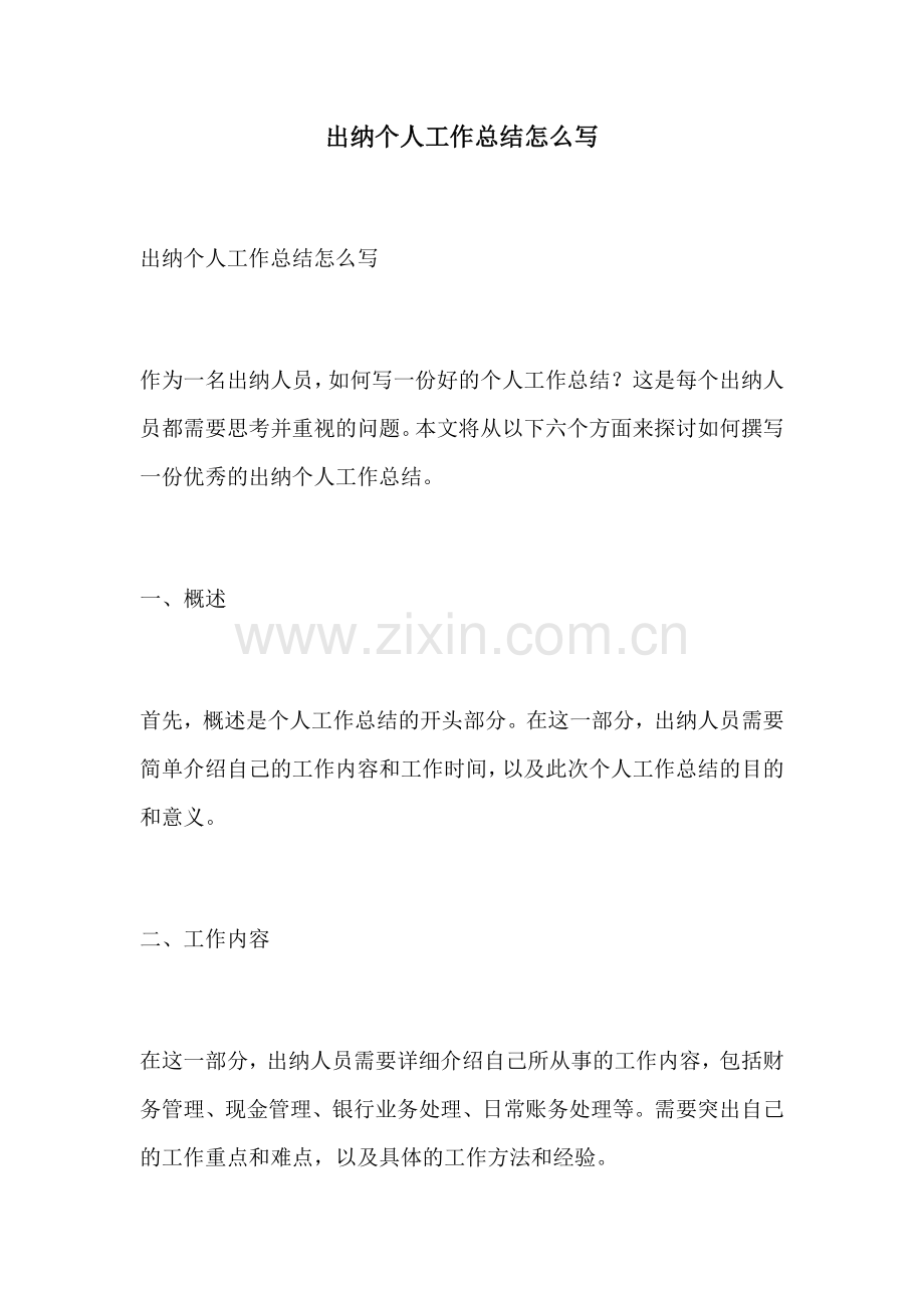 出纳个人工作总结怎么写.docx_第1页