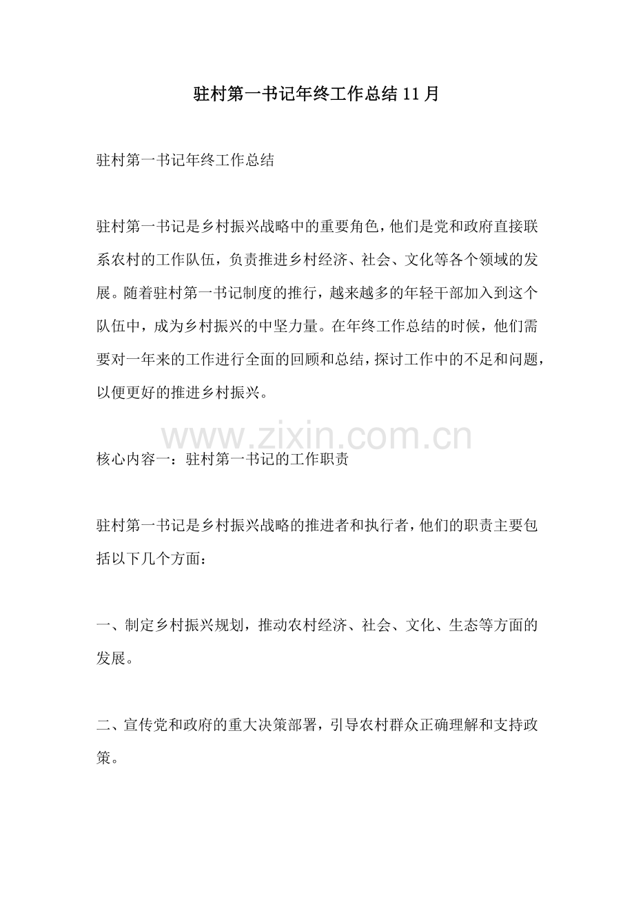 驻村第一书记年终工作总结11月.pdf_第1页