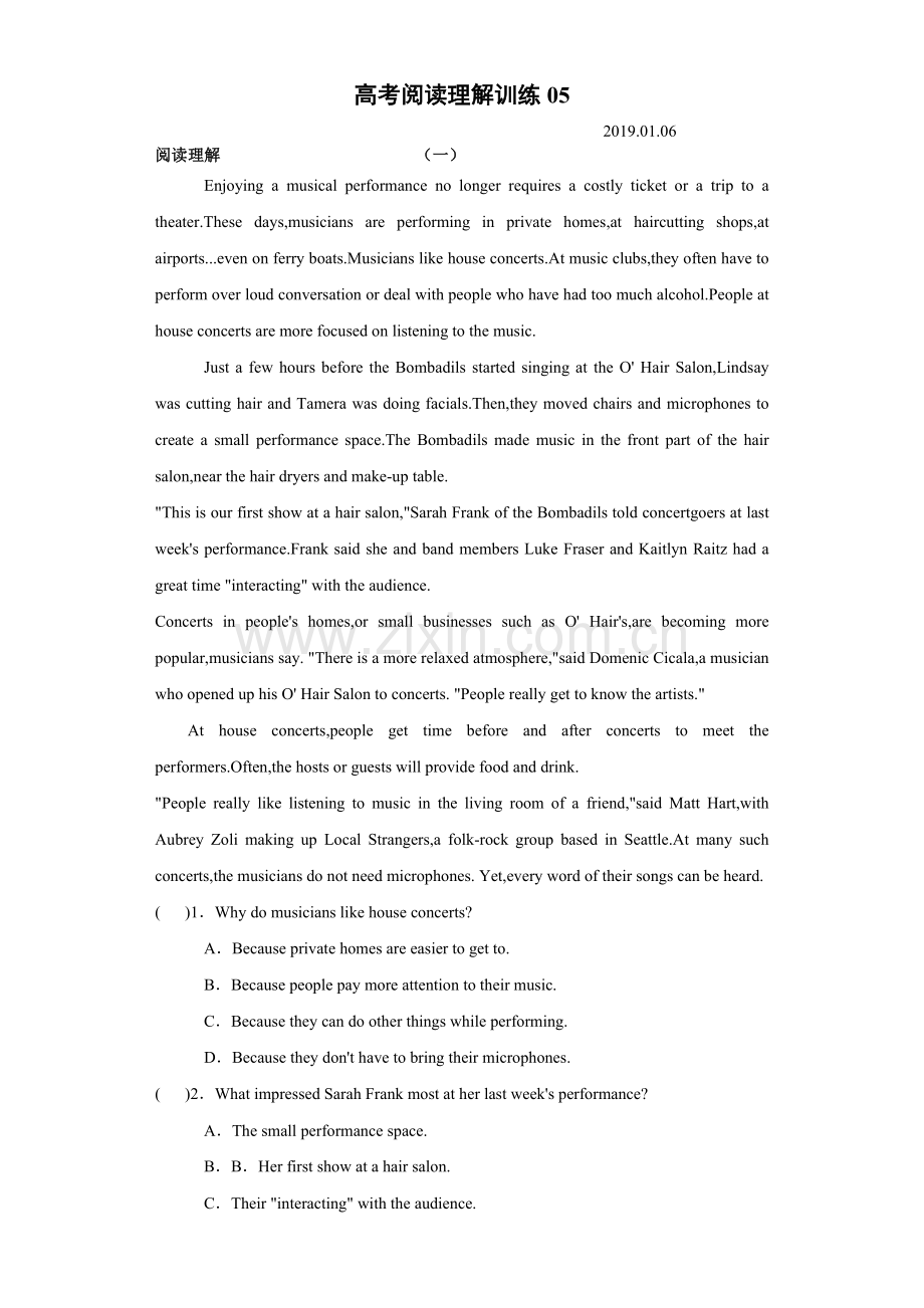高考阅读理解训练05.doc_第1页