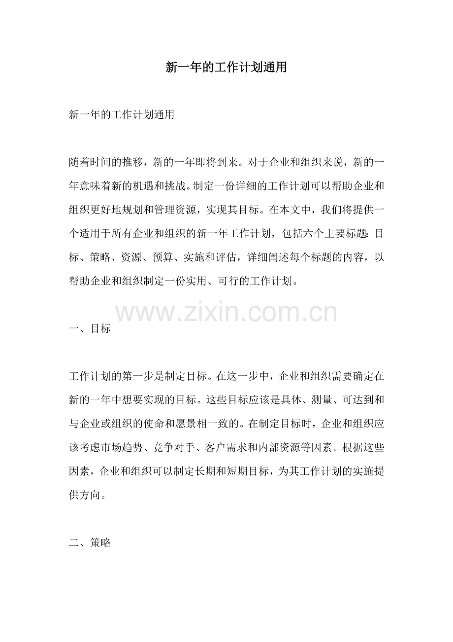 新一年的工作计划通用.docx_第1页