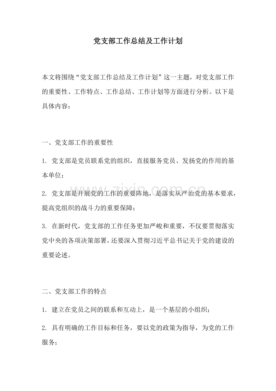 党支部工作总结及工作计划.docx_第1页
