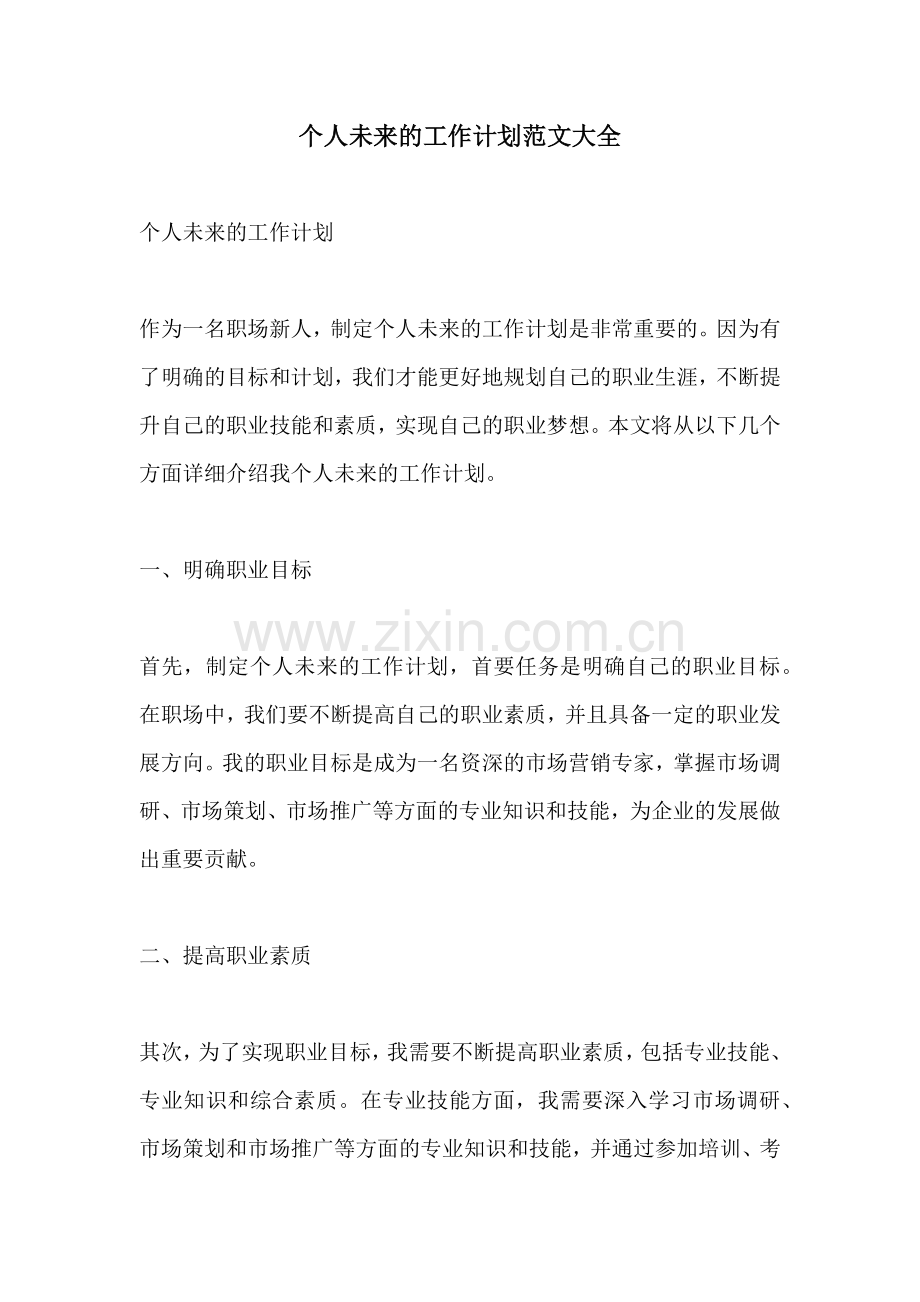 个人未来的工作计划范文大全.docx_第1页