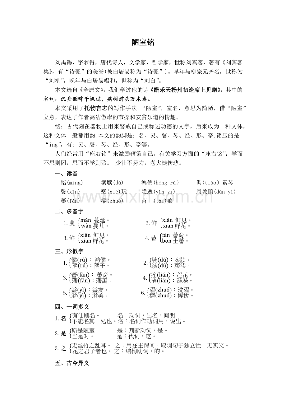 《陋室铭》复习要点.doc_第1页