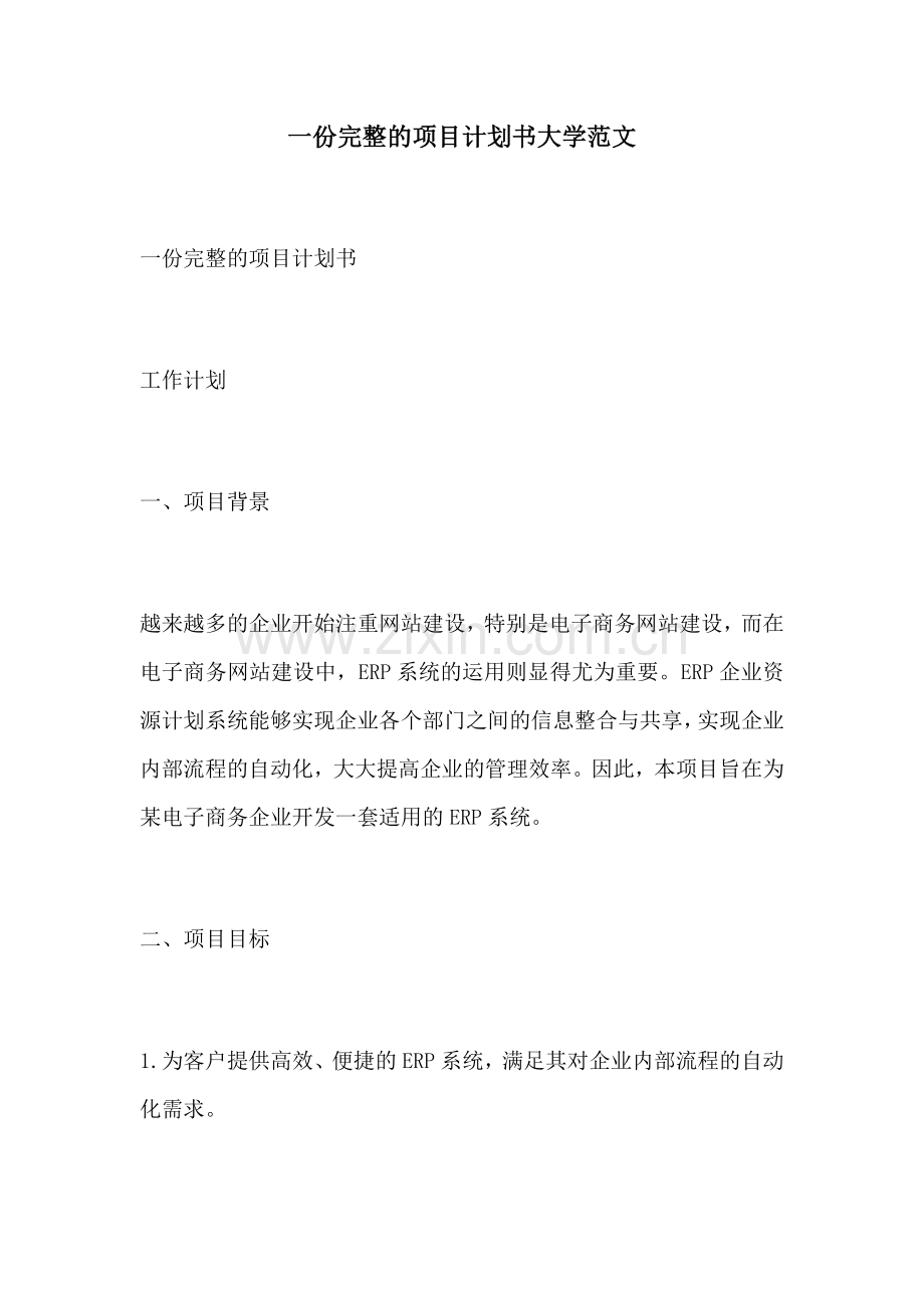 一份完整的项目计划书大学范文.docx_第1页