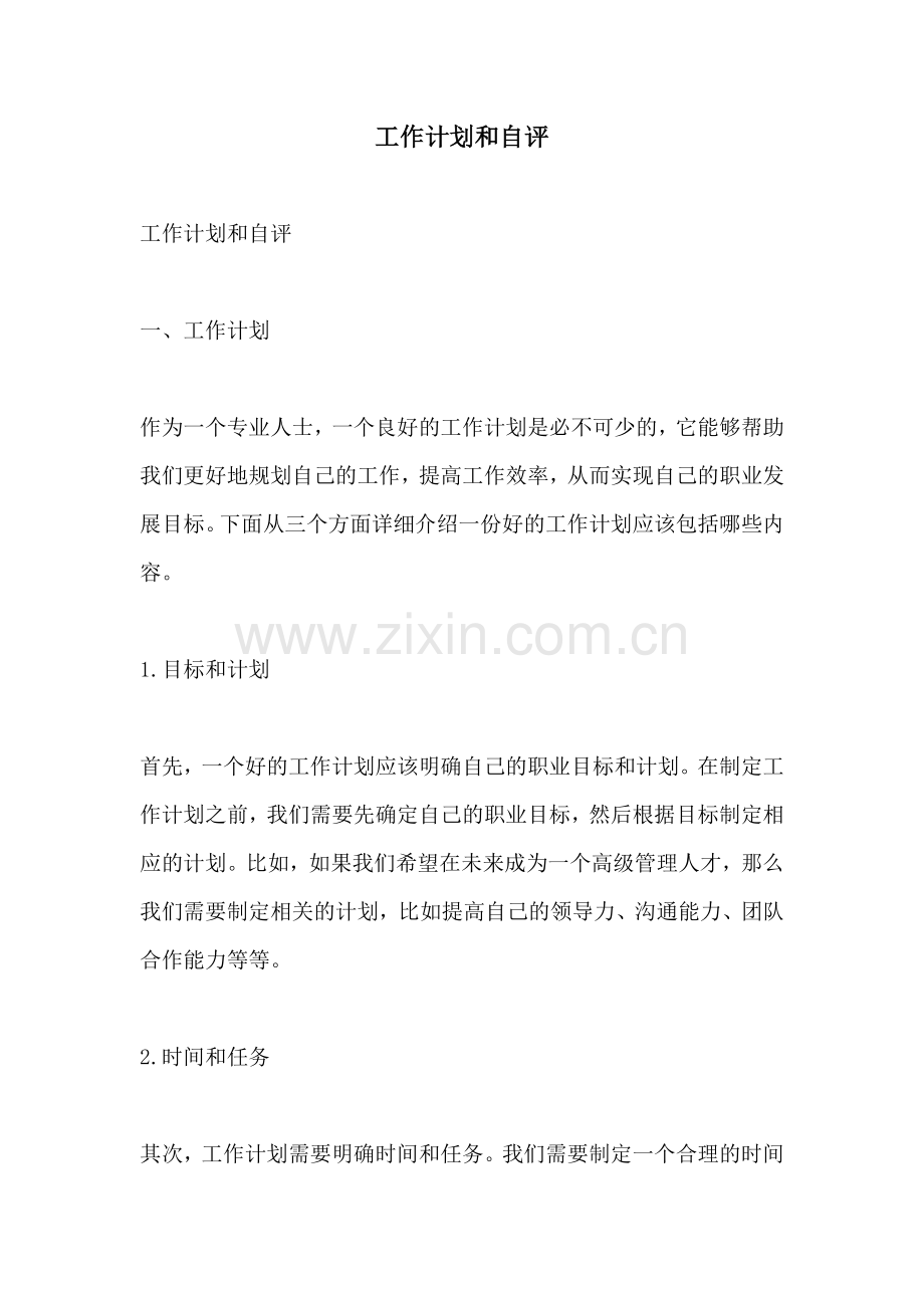 工作计划和自评.docx_第1页