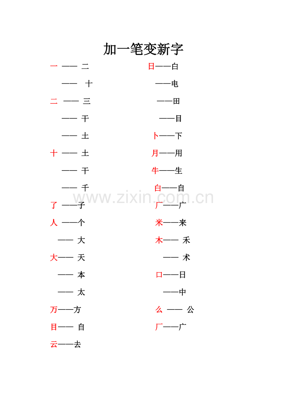 一年级上册语文生字加减笔画变新字.doc_第2页