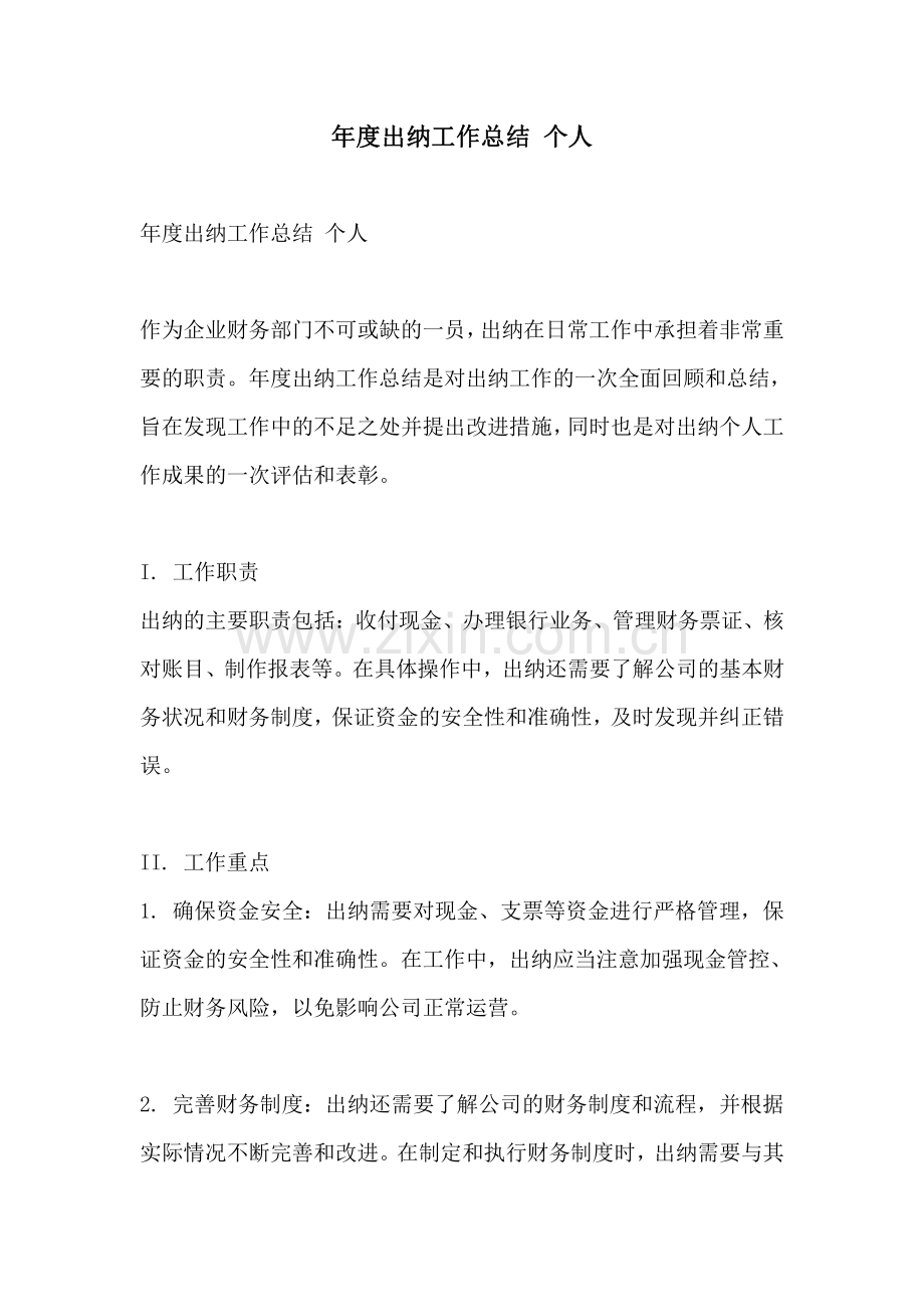年度出纳工作总结 个人.pdf_第1页