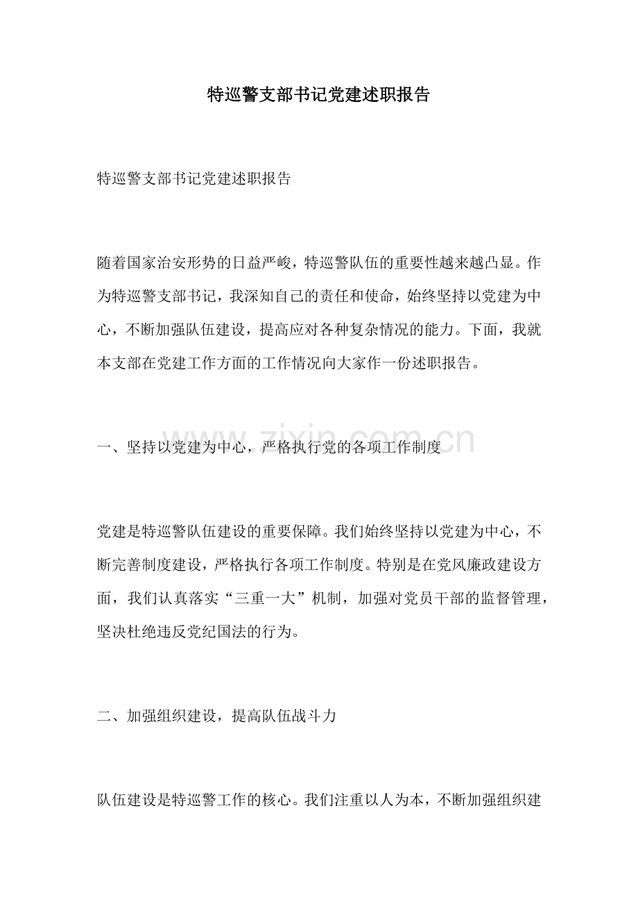 特巡警支部书记党建述职报告.docx_第1页