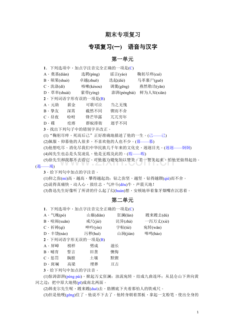 专项复习(一)-语音与汉字(2017)-(2).doc_第1页