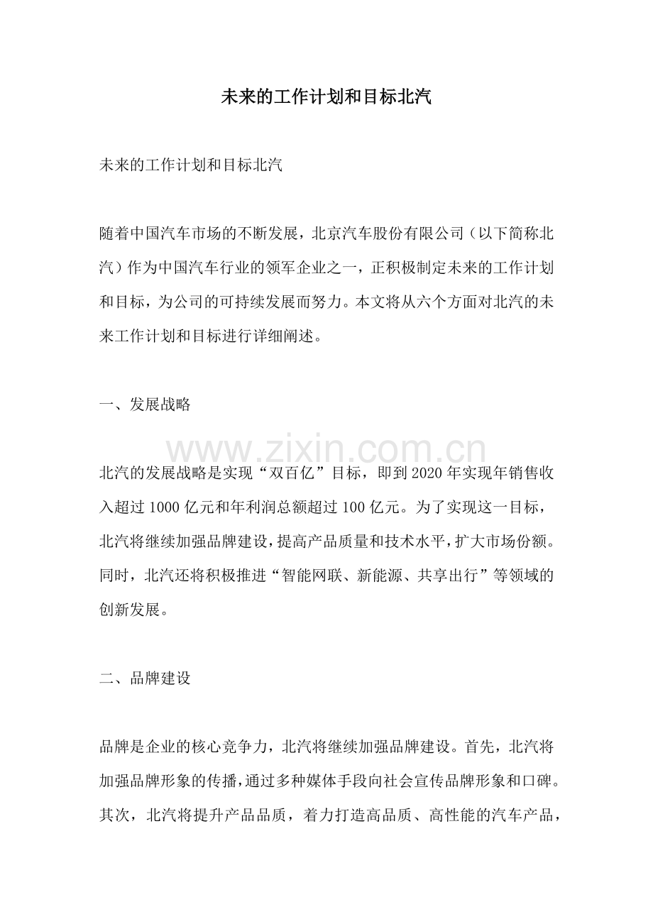 未来的工作计划和目标北汽.docx_第1页