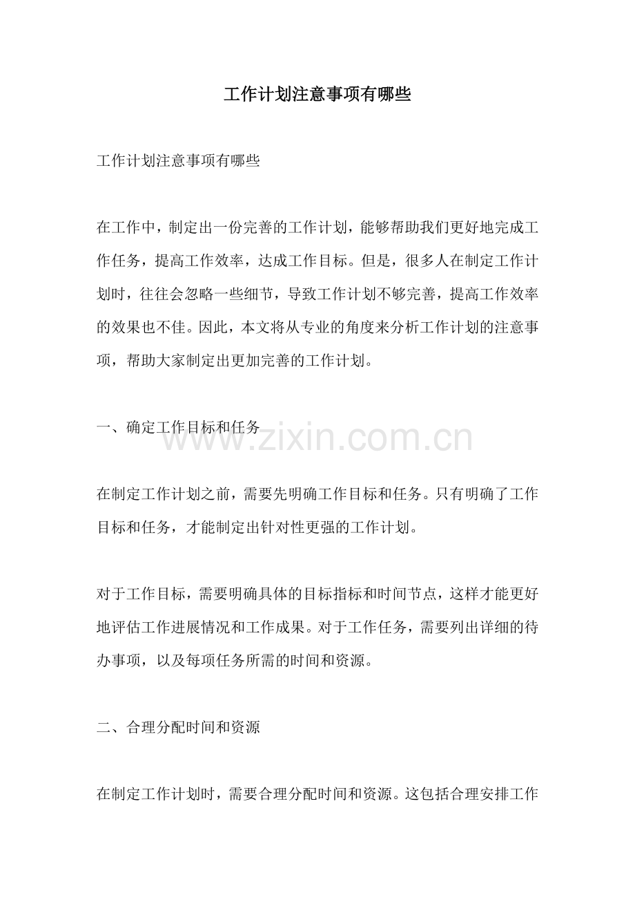 工作计划注意事项有哪些.docx_第1页