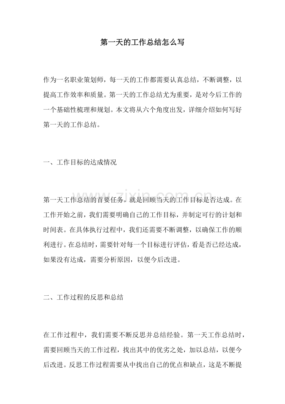 第一天的工作总结怎么写.docx_第1页