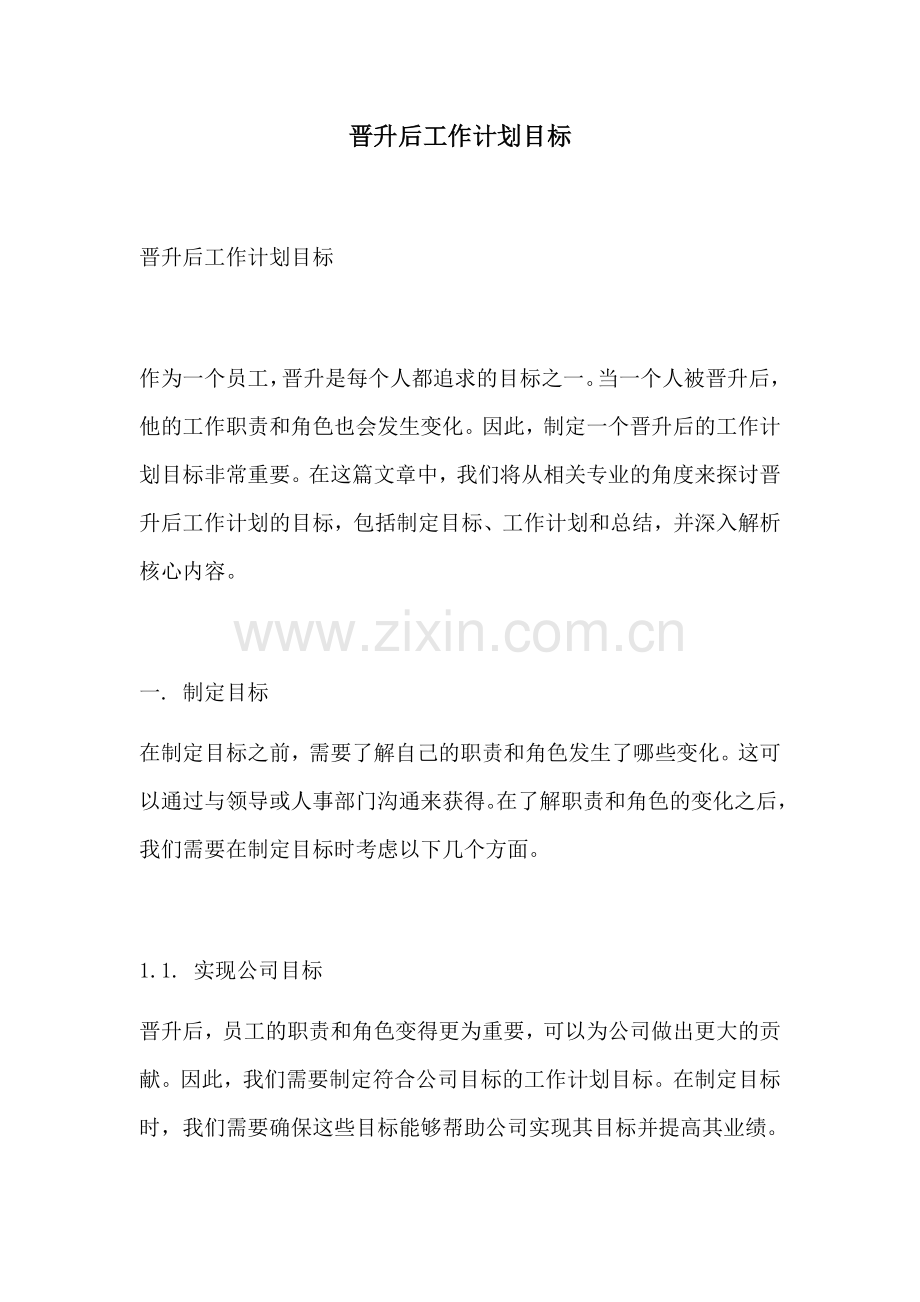 晋升后工作计划目标.docx_第1页