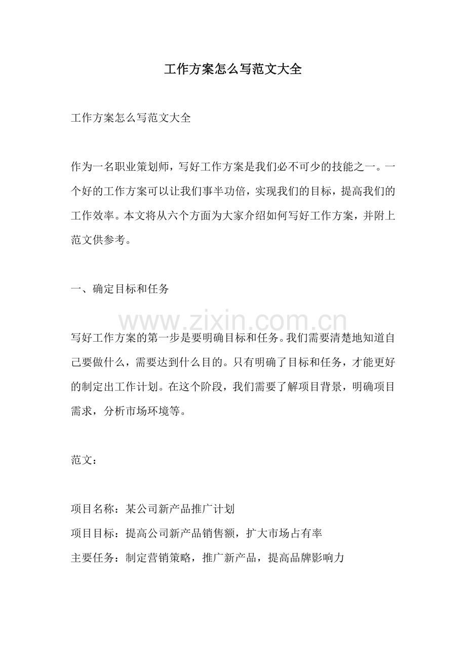 工作方案怎么写范文大全.docx_第1页