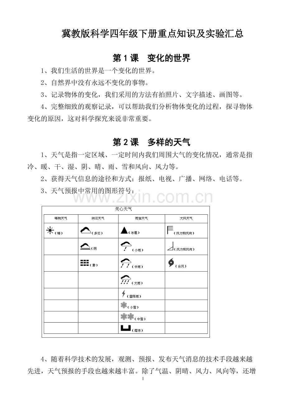 四年级科学下册知识点及实验.pdf_第1页