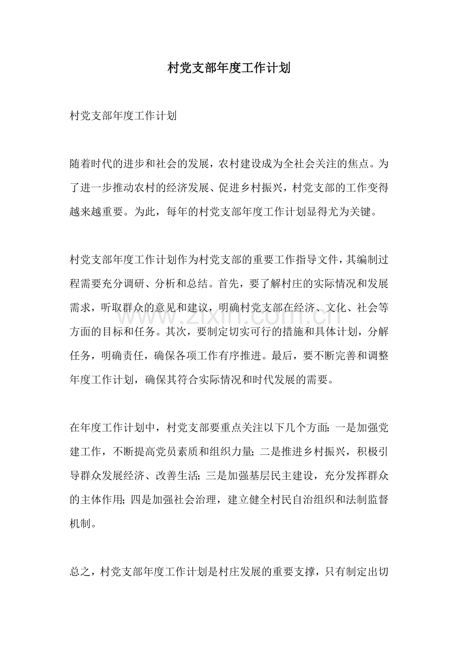 村党支部年度工作计划.docx_第1页